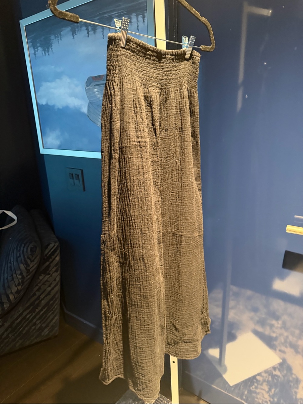 bobi Textured linen Maxi Skirt in Black